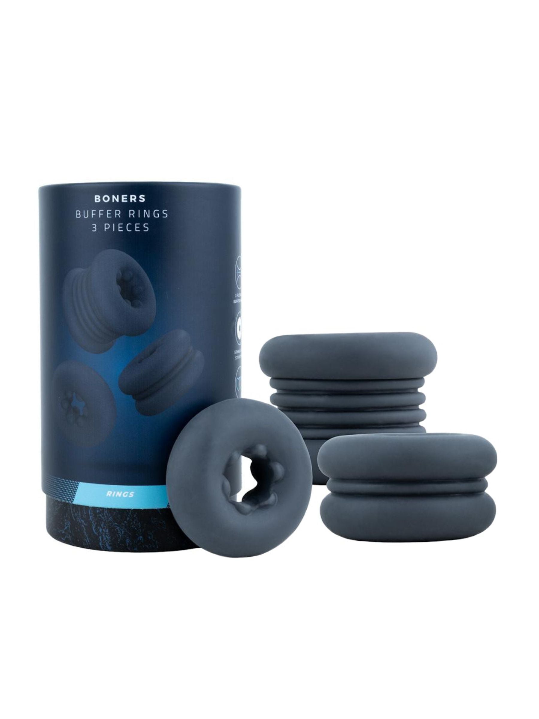 Boners Buffer Ring 3 Pack - Cock Ring and Ball Stretcher - Dark Blue