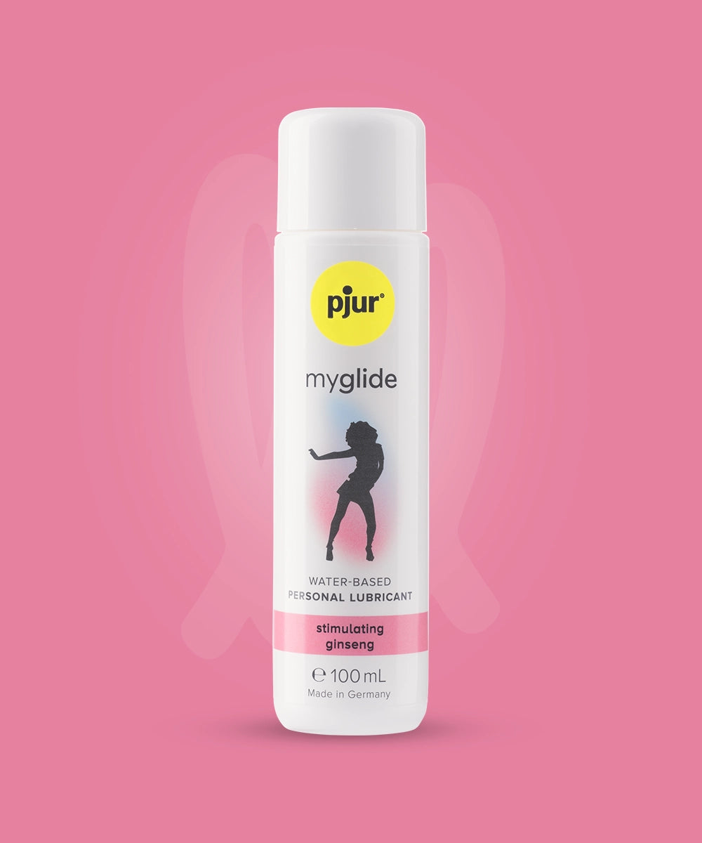 pjur water-based personal lubricant on a pink background