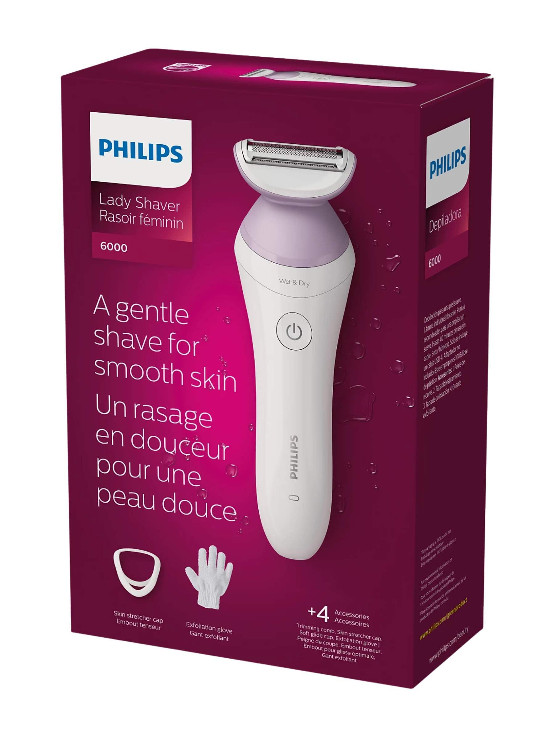 Philips Lady Shaver Series 6000 - Cordless Wet & Dry Electric Shaver - BRL136/00