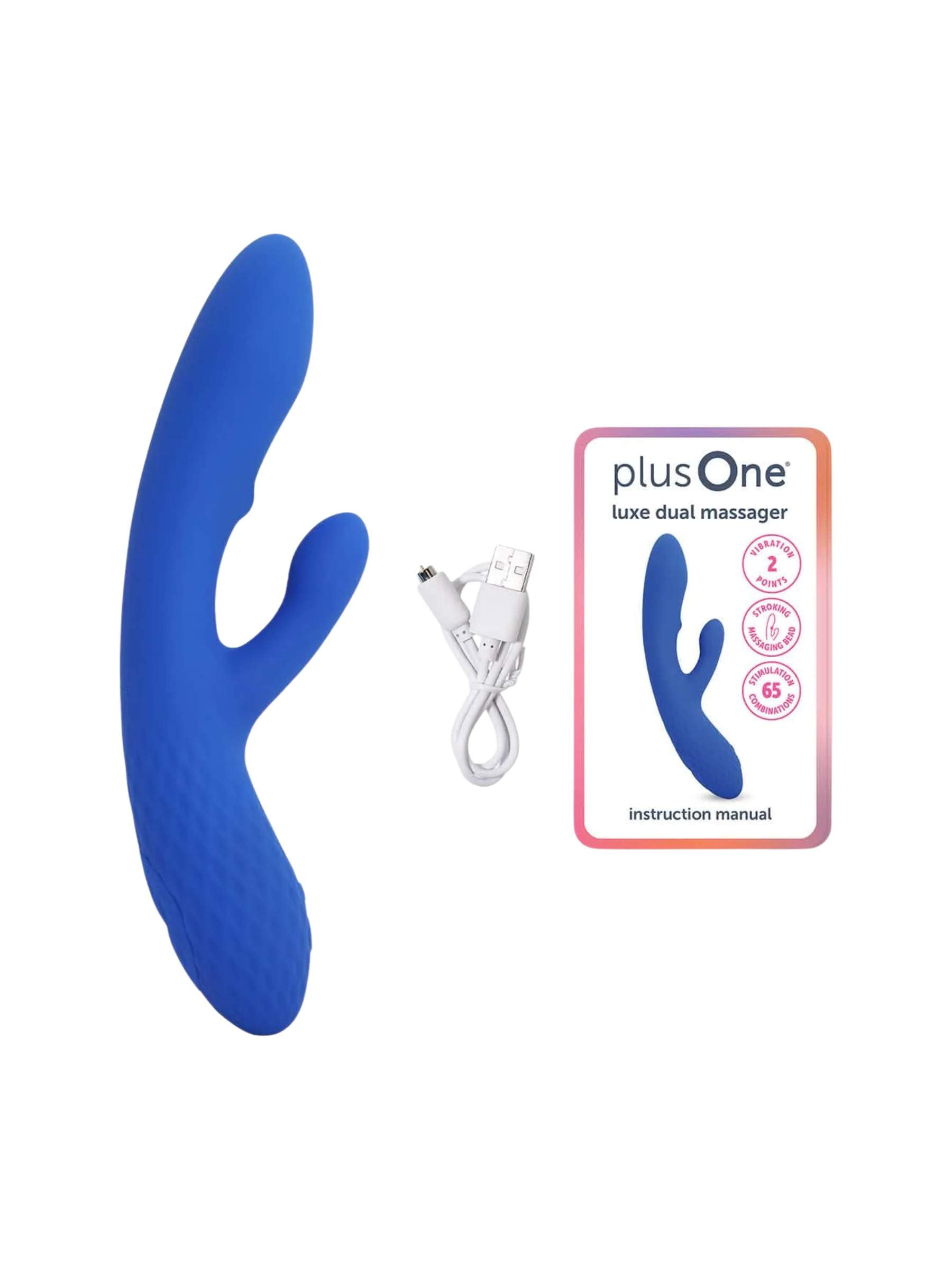 Plus One Luxe Dual Massager - Rechargeable Rabbit Vibrator - Blue