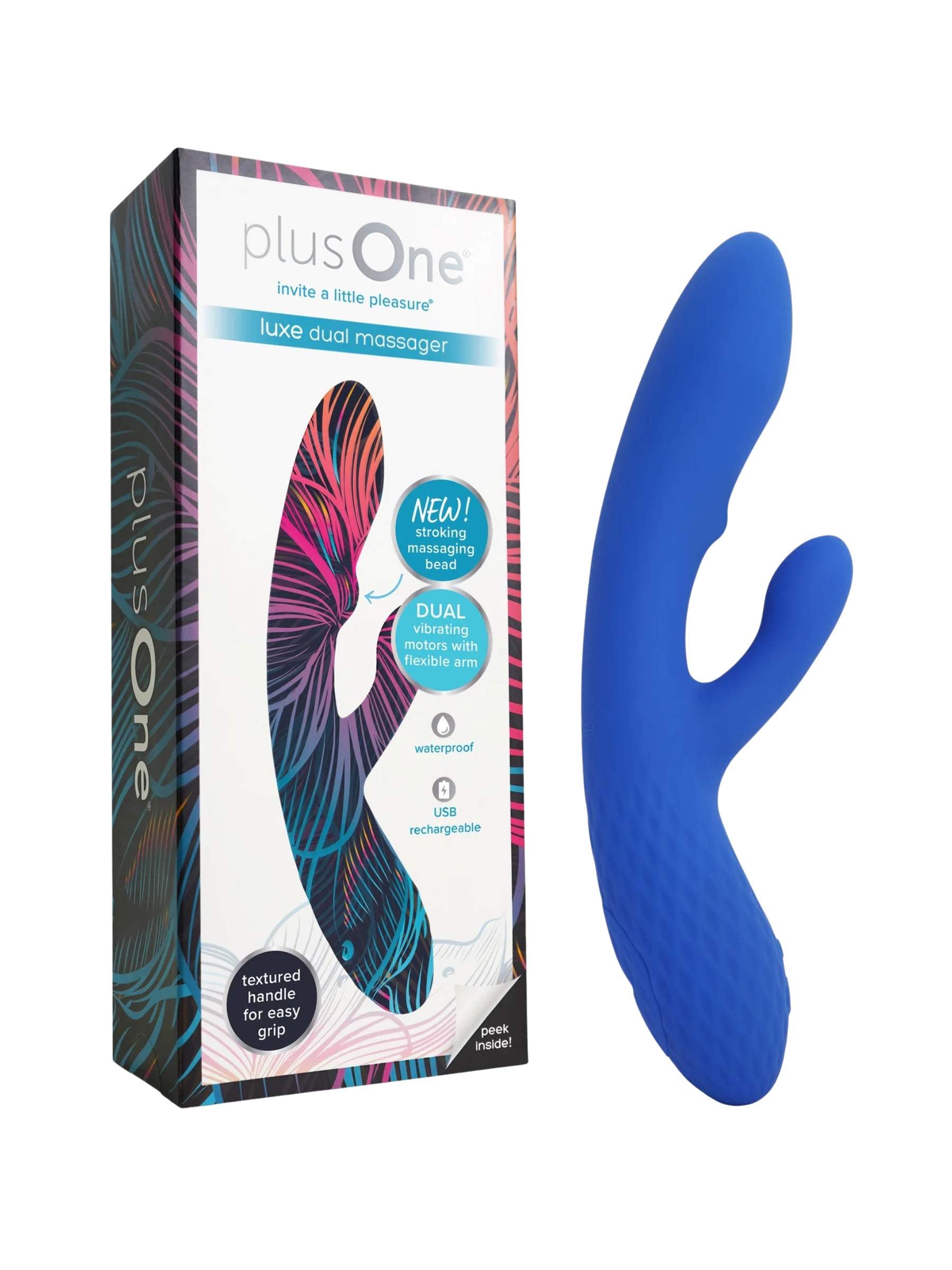 Plus One Luxe Dual Massager - Rechargeable Rabbit Vibrator - Blue