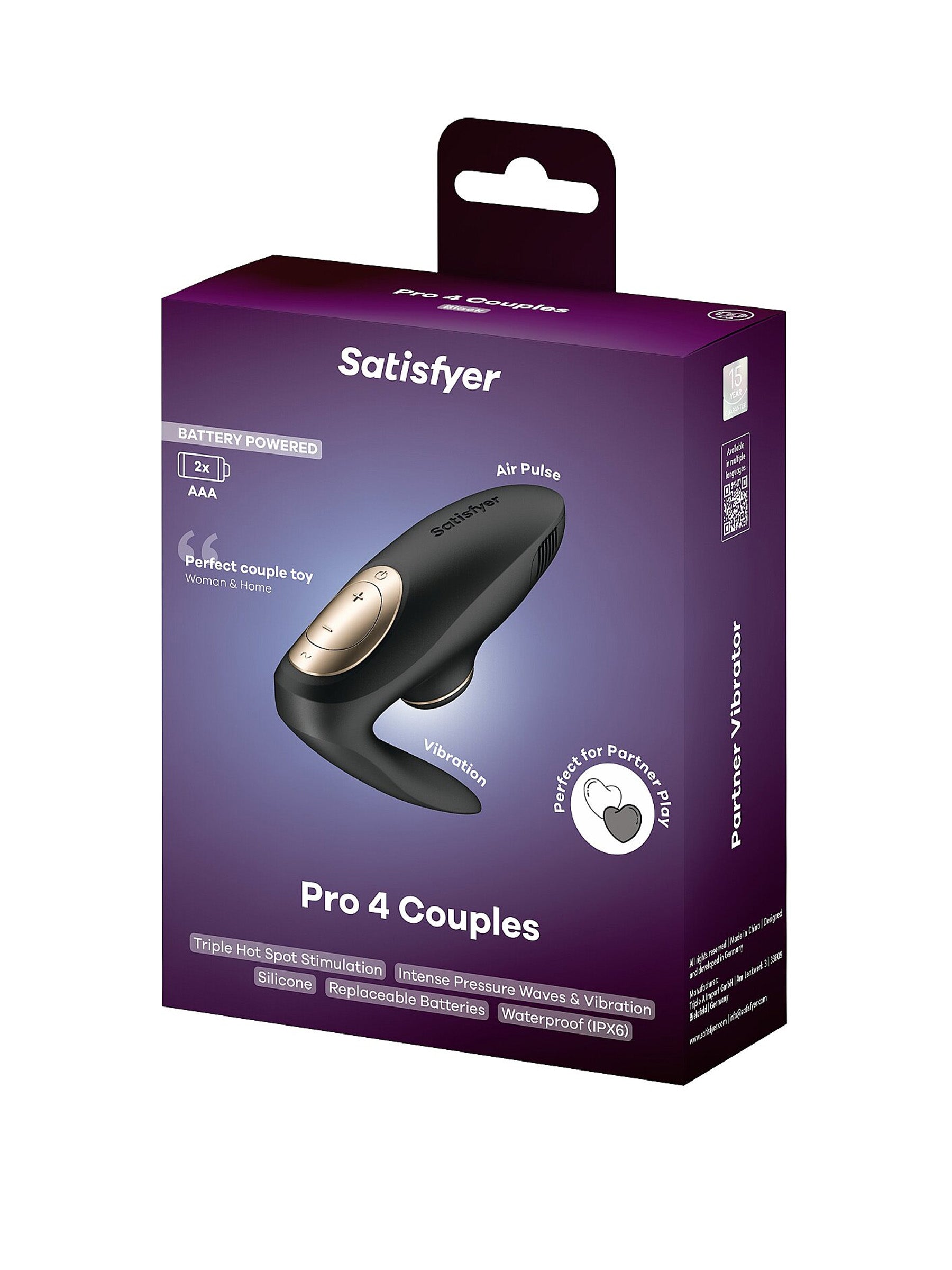 Satisfyer Pro 4 - Black Couples Vibrator Battery Operated With Dual Stimulation