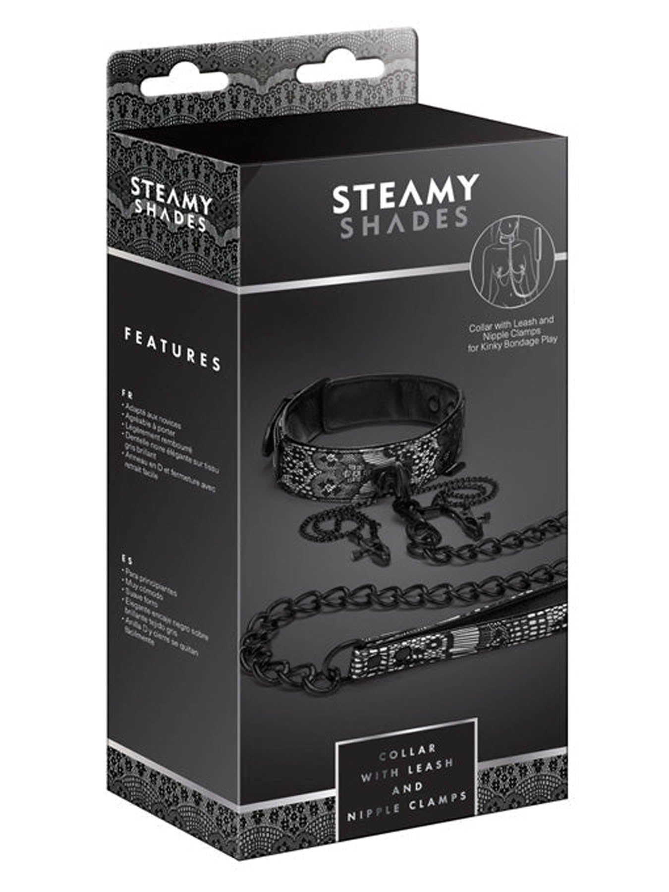 Steamy Shades Collar With Leash And Nipple Clamps