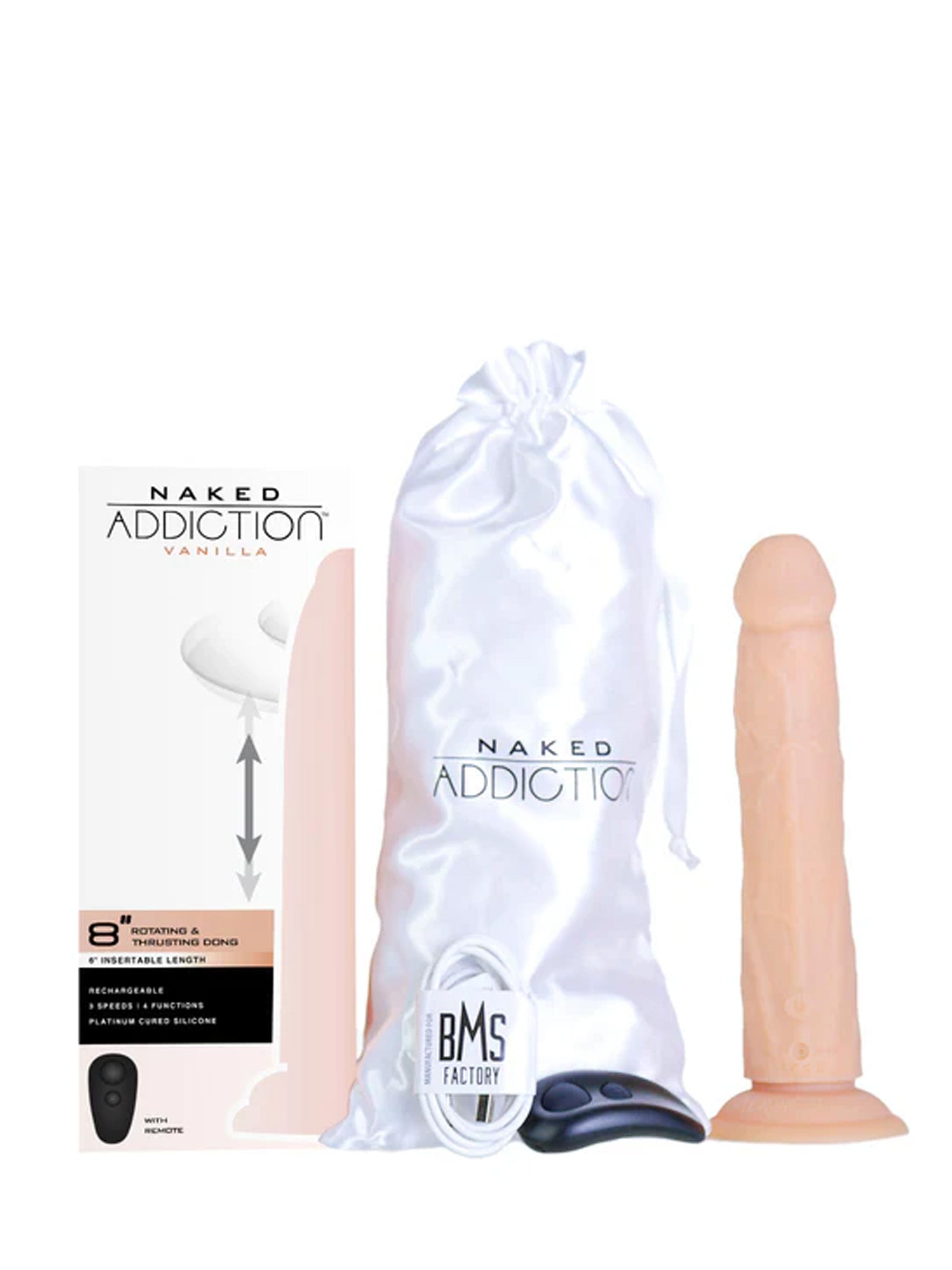 Swan Naked 8 Inch Rotating and Vibrating Dildo With Remote & Satin Pouch