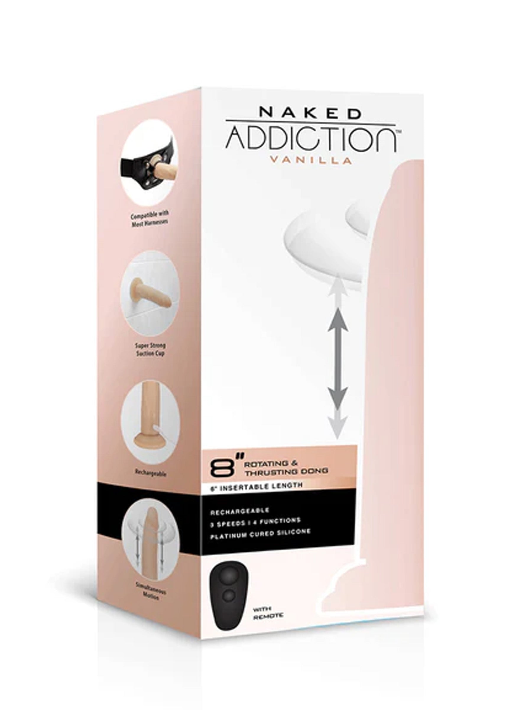 Swan Naked 8 Inch Rotating and Vibrating Suction Cup Dildo With Remote