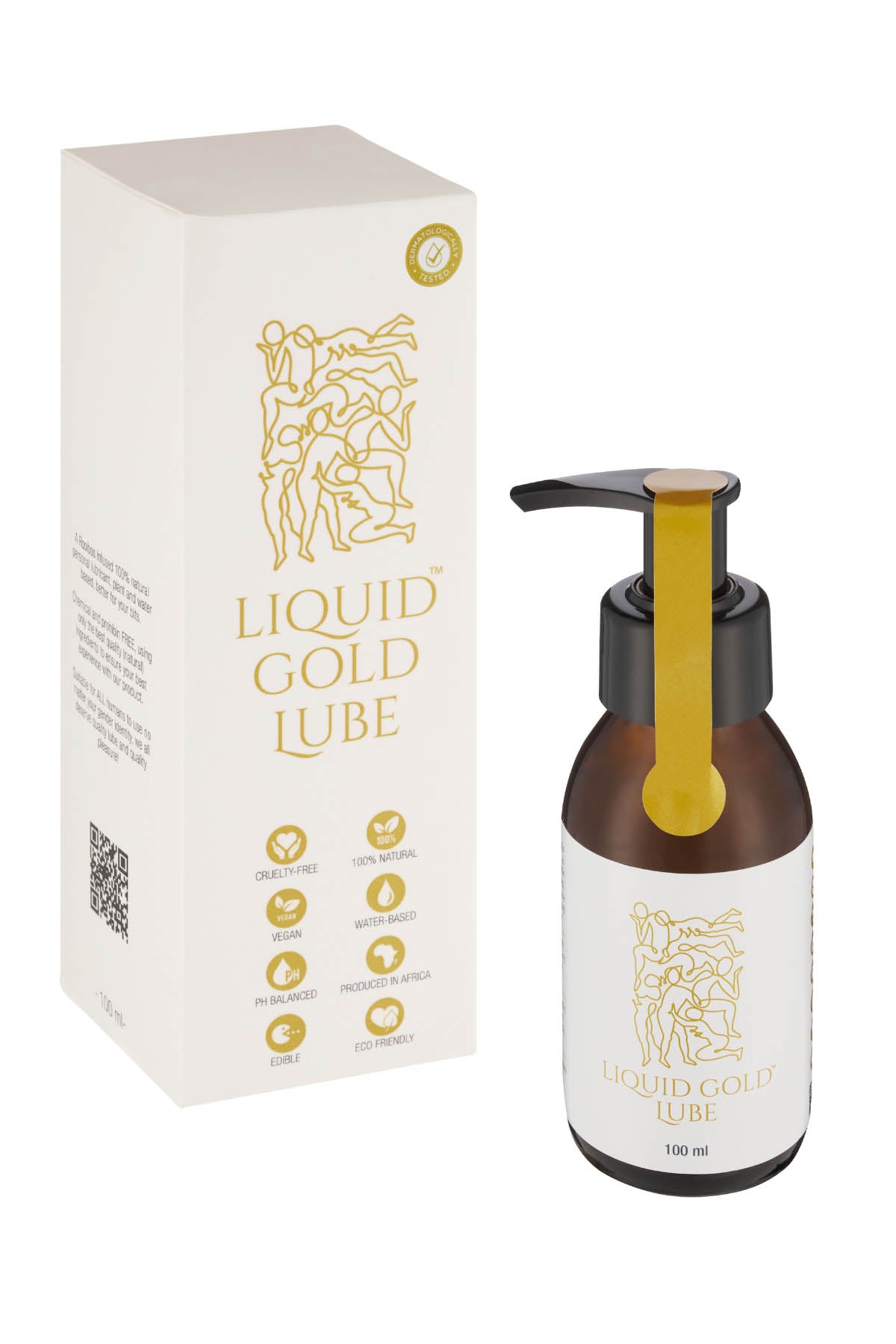 Liquid Gold personal lubricant bottle and packaging on a white background