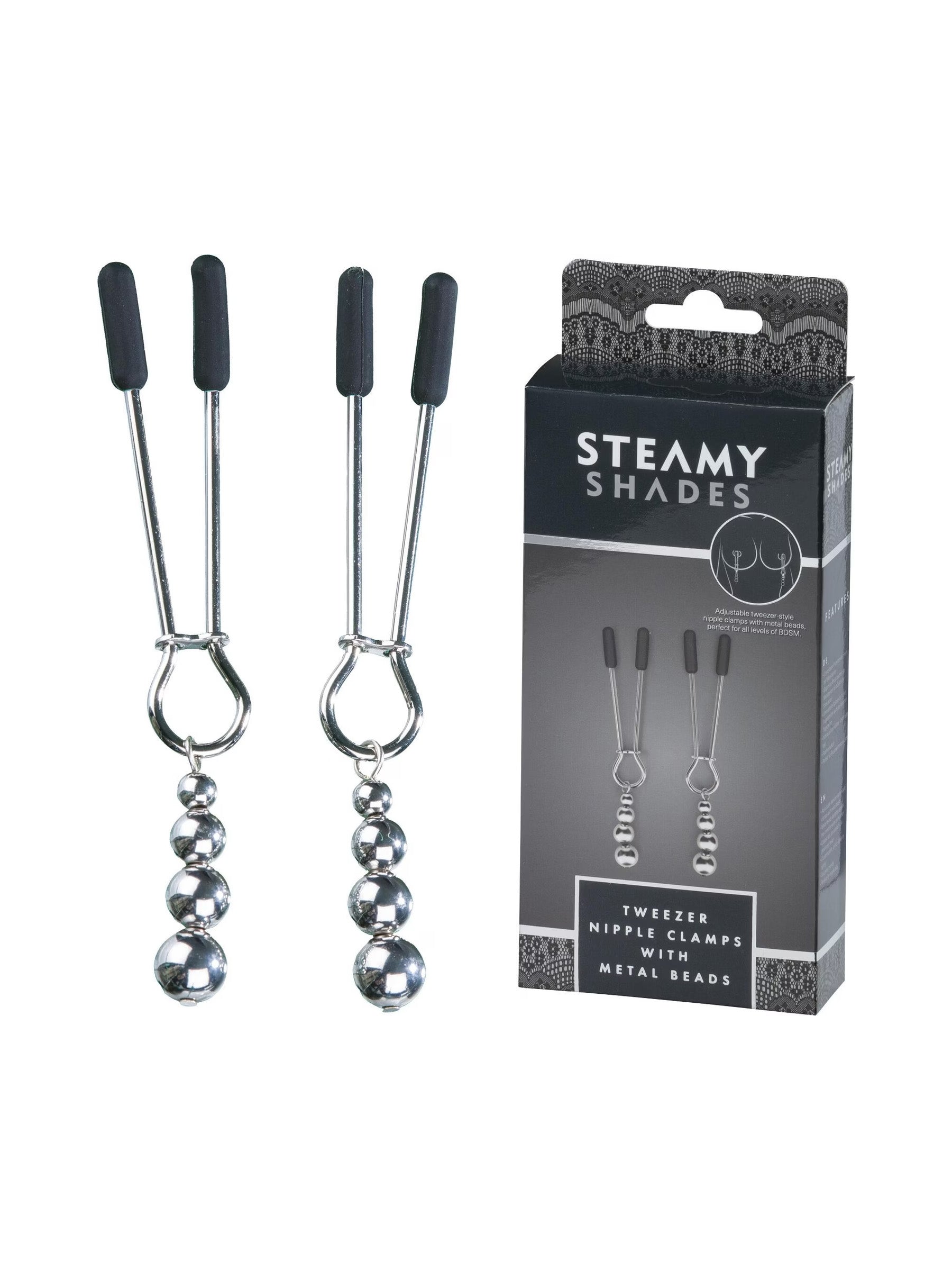 Steamy Shades Tweezer Nipple Clamps with Metal Beads